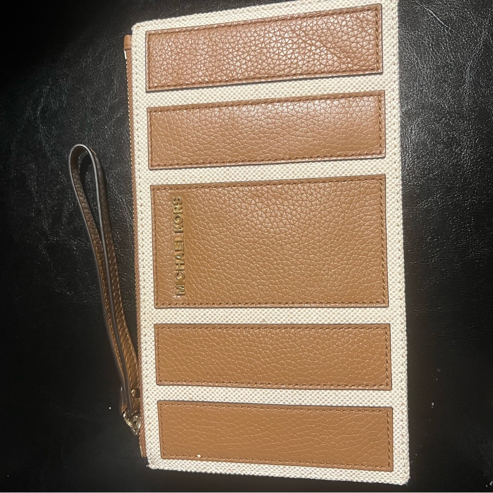 Michael Kors Brown and Cream Leather Wristlet